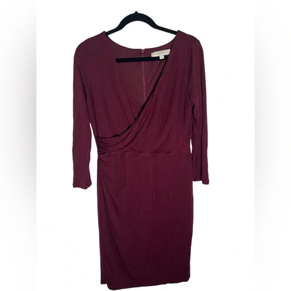 LOFT Dresses & Skirts - Loft Burgundy 3/4 Length Sleeve Dress Size Medium